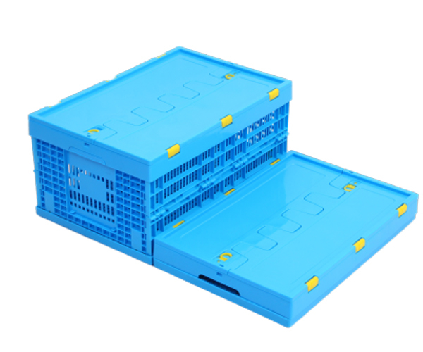 新料HDPE折疊筐生鮮配送折疊筐長方形藍色塑膠折疊周轉(zhuǎn)筐